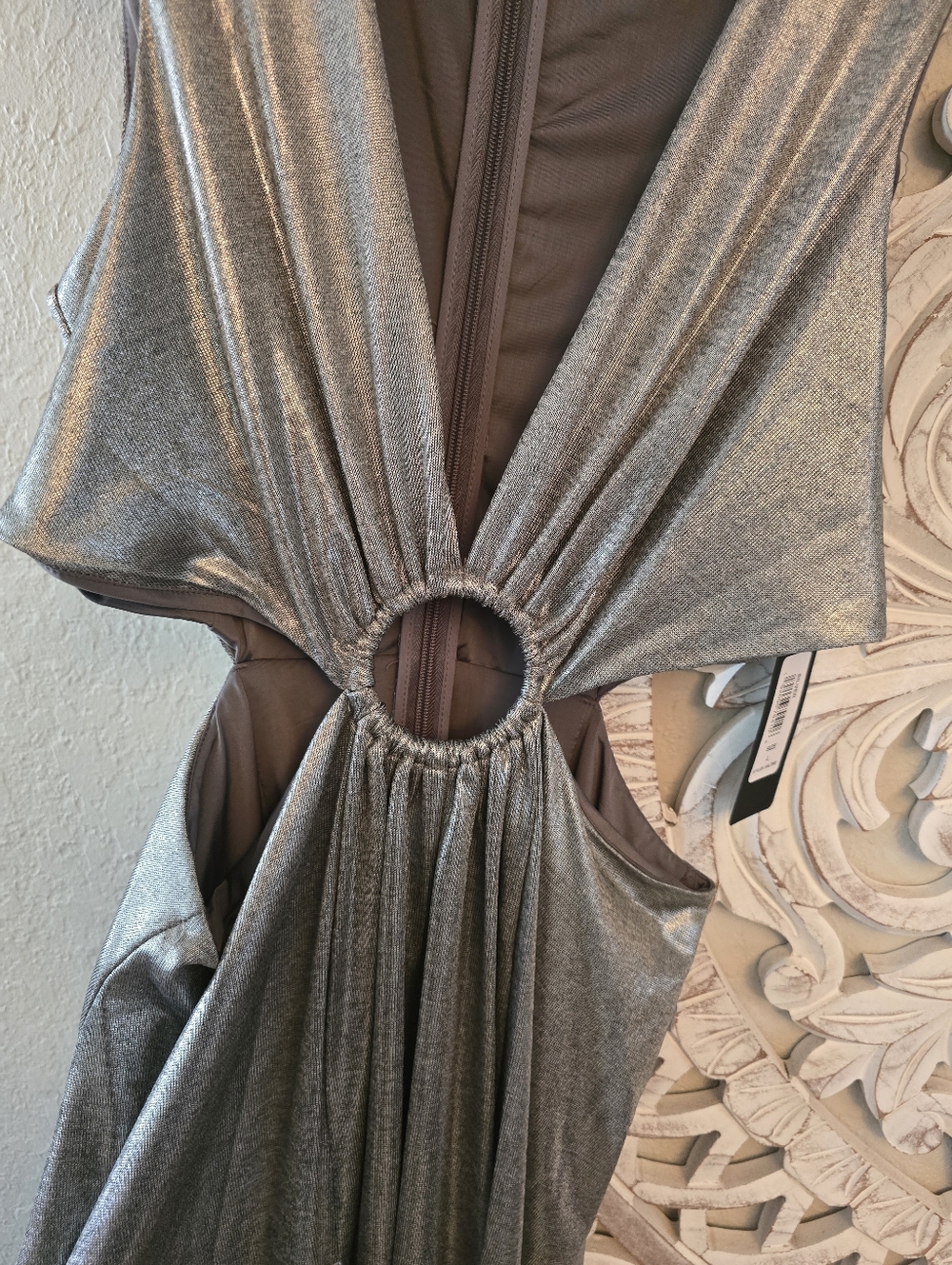 Bebe Women's Silver Ring Detail Sparkle Knit Cut Out Maxi Dress L - Picture 4 of 8